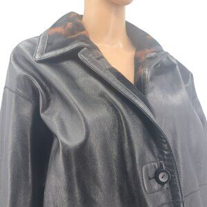 Cache Reversible Black & Leopard Print Leather Jacket Womens L